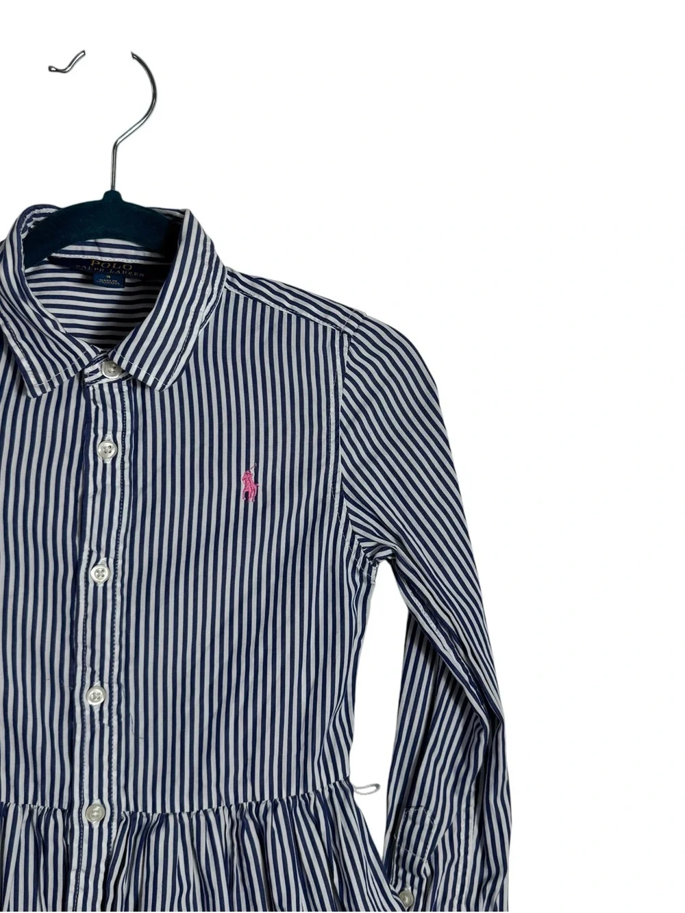 Polo Ralph Lauren Girls Striped Shirt Dress Navy White Size 5 Cotton